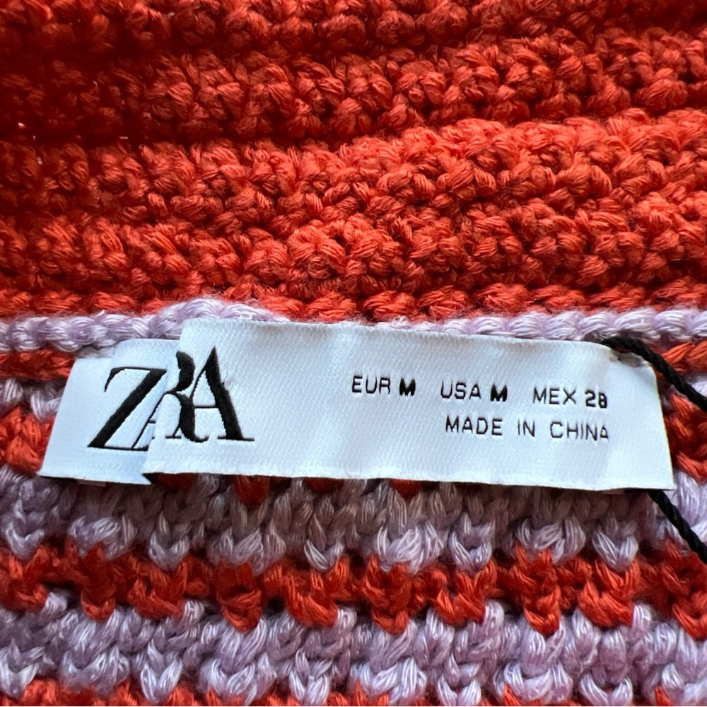 Zara Crochet Crop Tank Top Women Medium Orange Sleeveless - Picture 2 of 10